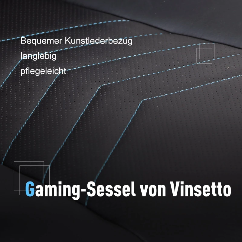 Vinsetto Bürostuhl Gaming Stuhl Drehstuhl Wippfunktion Höhenverstellbar Kunstleder Schwarz+Blau 62 x 69 x 112–121 cm