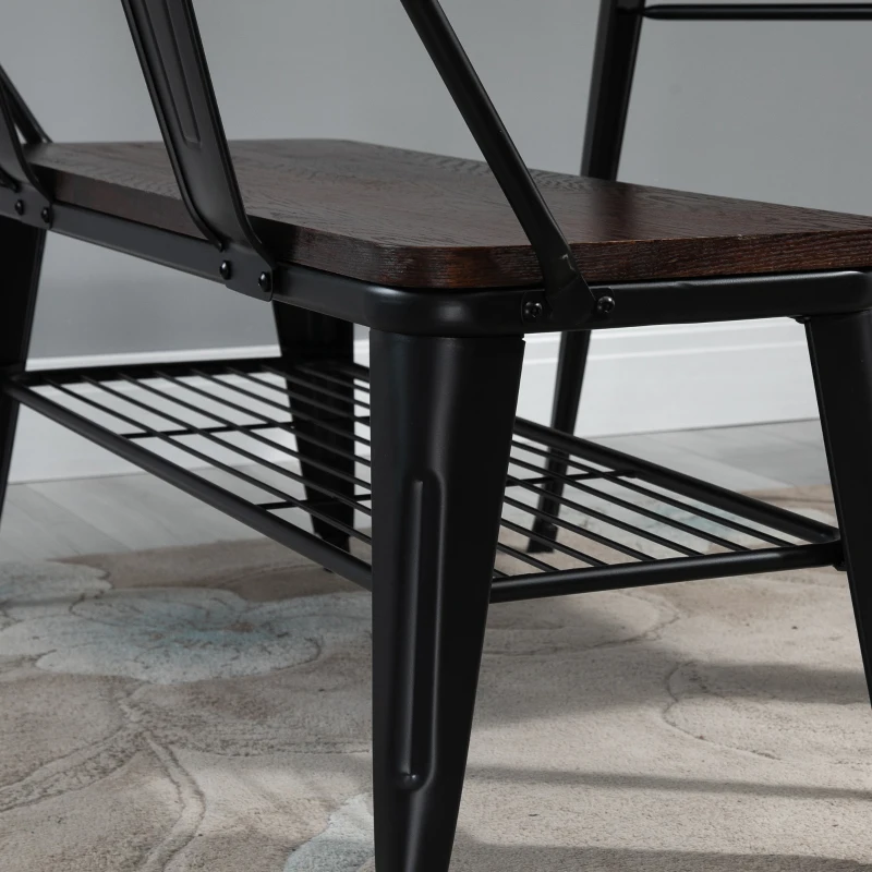 HOMCOM® 2-Sitzer Sitzbank Gartenbank Holzbank Bank Industriestil Metall Natur+Schwarz