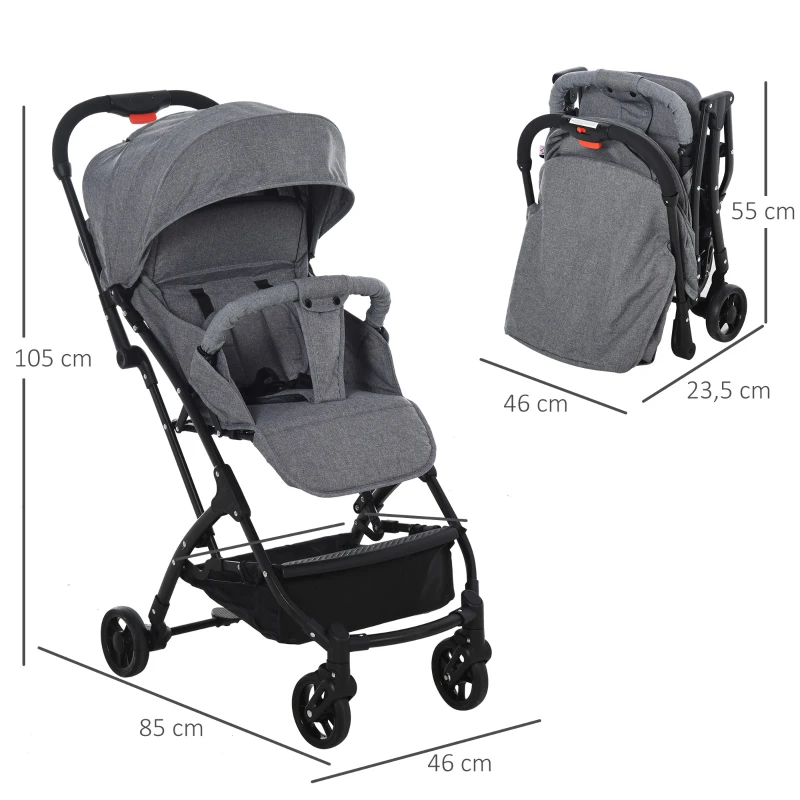 HOMCOM® Kinderwagen Faltbarer Buggy Babyschale Babywanne 0-36 Monate Grau