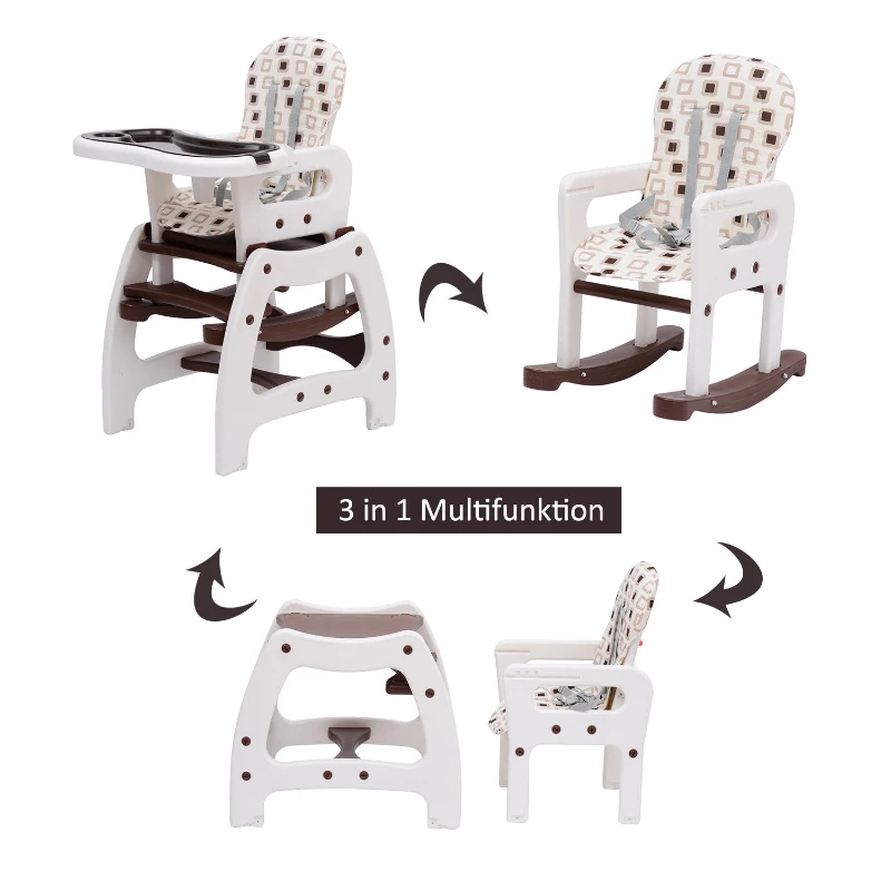 HOMCOM® 3 in 1 Kinderhochstuhl - Kombihochstuhl - Kaffeebraun