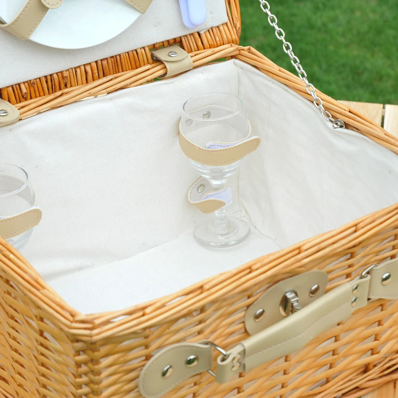 Outsunny® 11tlg. Picknickkorb Picknick Set Picknickkoffer Camping Korb mit Geschirr