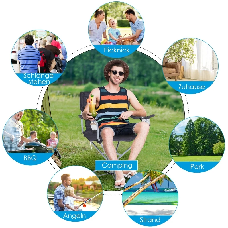 Outsunny® Campingstuhl mit Becherhalter Klappbar Oxford Schwarz