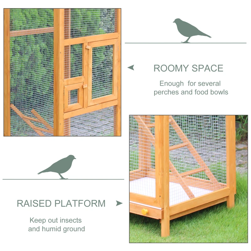 PawHut Wooden Bird Cage Budgie Cage for Canary Parakeet Aviary with Removable Tray,Asphalt Roof for Outdoor Indoor