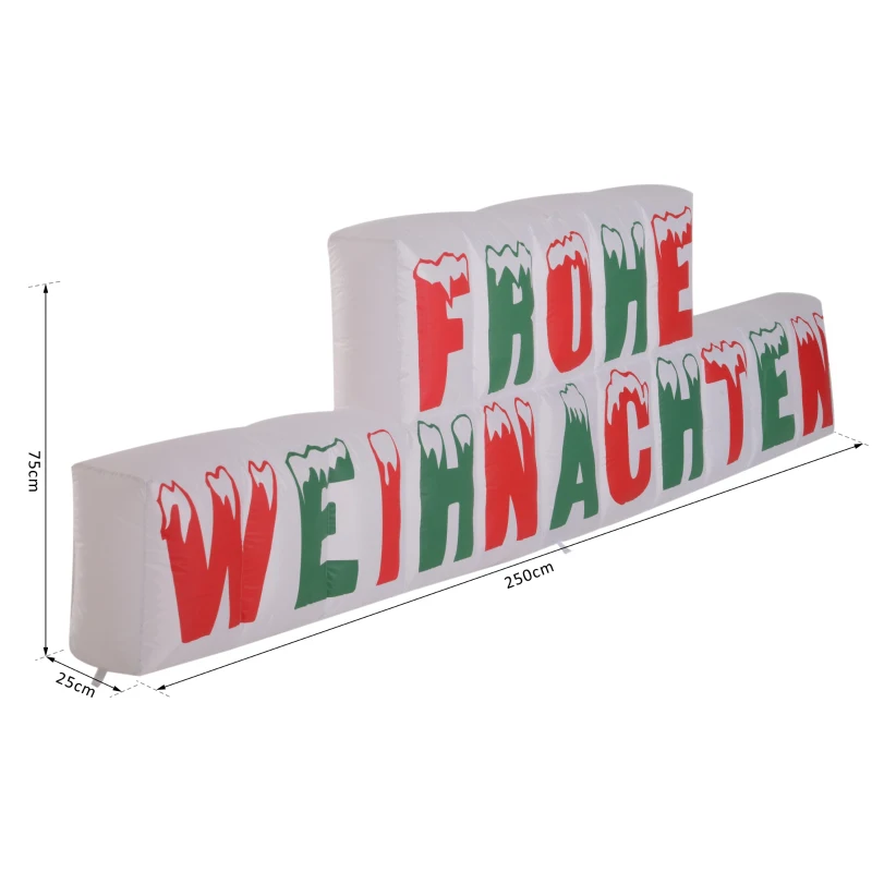 HOMCOM Weihnachtsdeko | Aufblasbar | Frohe Weihnachten Schriftzug | Beleuchtet | 250 x 25x 75 cm | Weiß, Rot, Grün