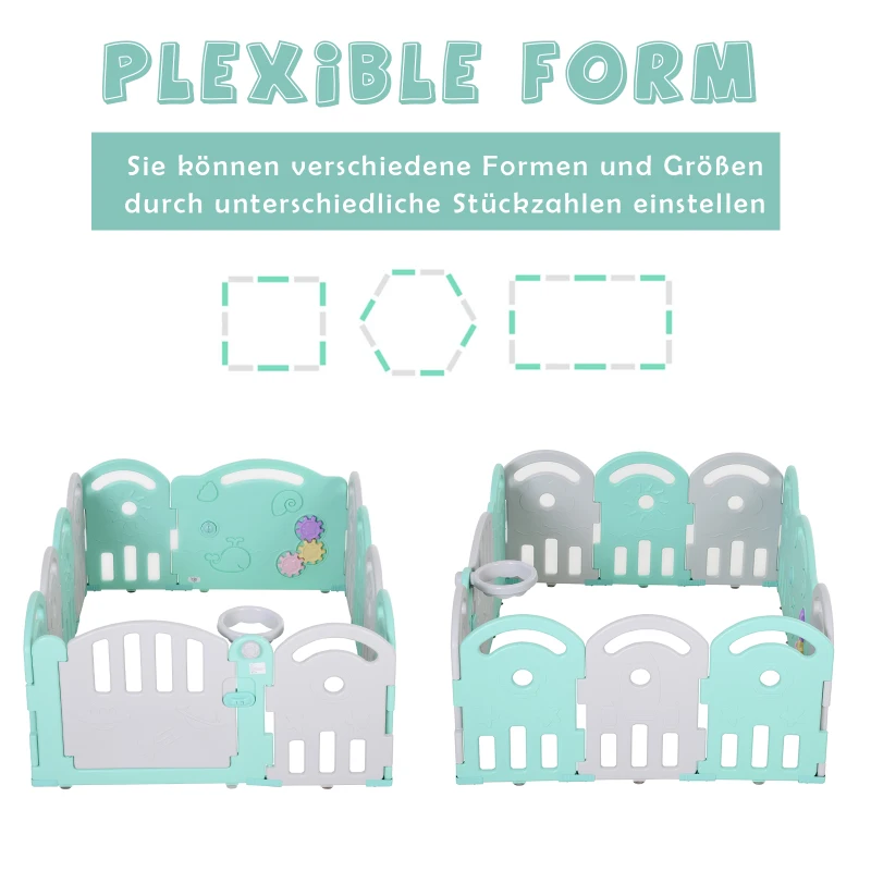 HOMCOM® Laufgitter Absperrgitter 12 Elemente Schutzgitter Korb 3 Zahnräder HDPE Rosa 162 x 122 x 63 cm