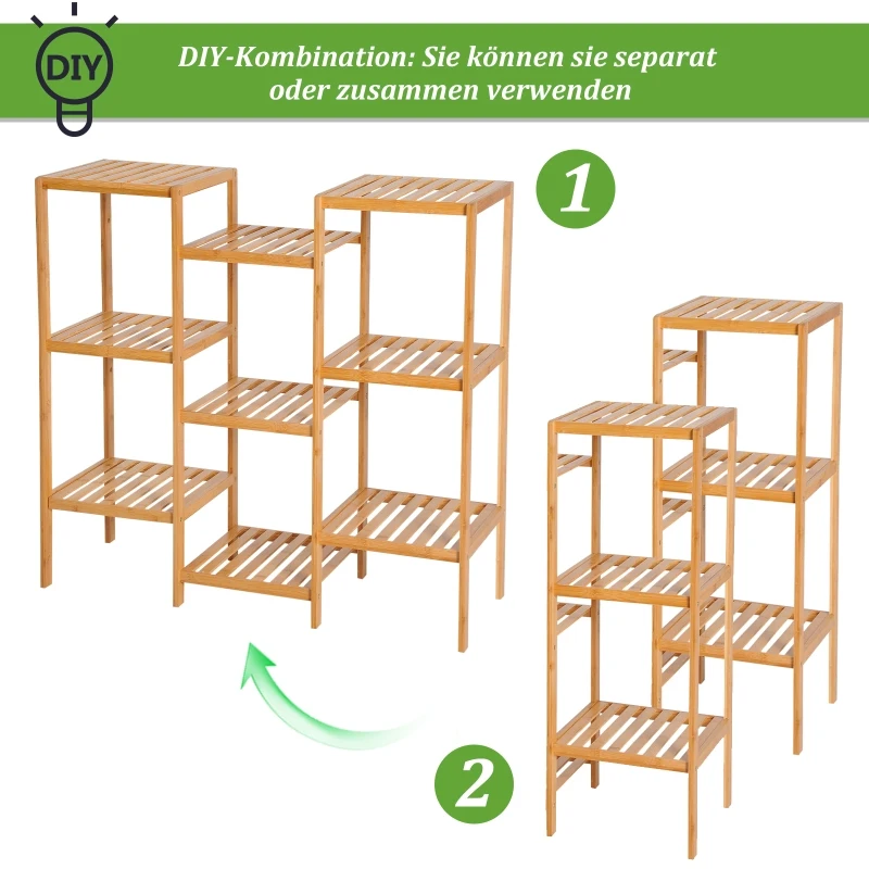 HOMCOM® Badregal Standregal Bambus Regal 9 Ablagen DIY