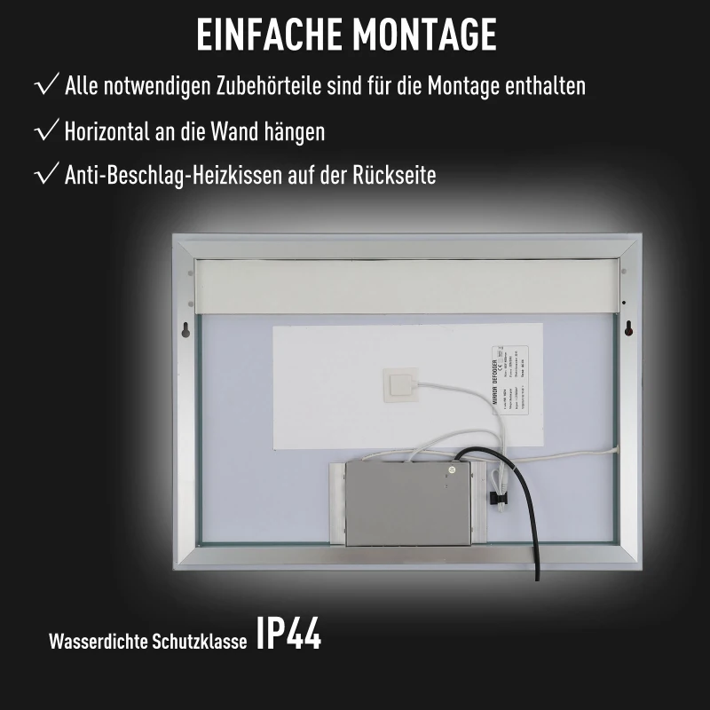 kleankin® LED-Spiegel Wandspiegel Badspiegel Nebelfrei Touch-Schalter Alu 70 x 50 cm
