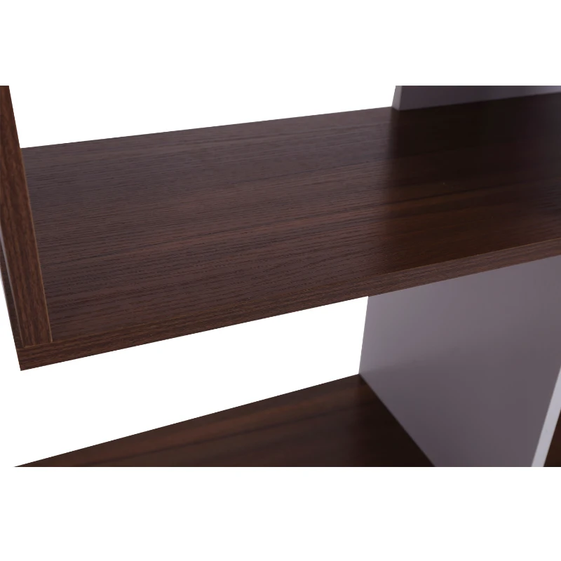 HOMCOM® Bücherregal Holz Wandregal Raumteiler S-Form 4 Fächer Weiß+Braun