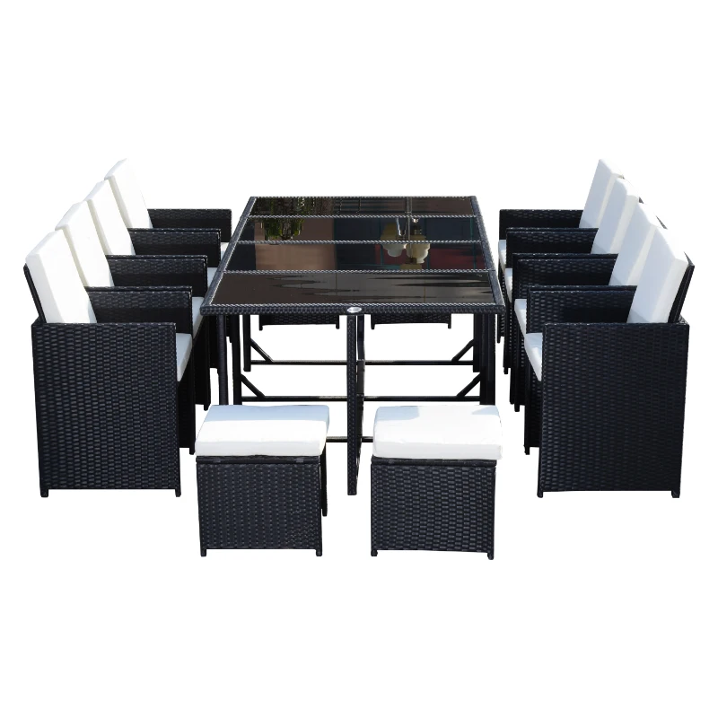 Outsunny® 13 tlg. Gartengarnitur Gartenmöbel Rattan Schwarz