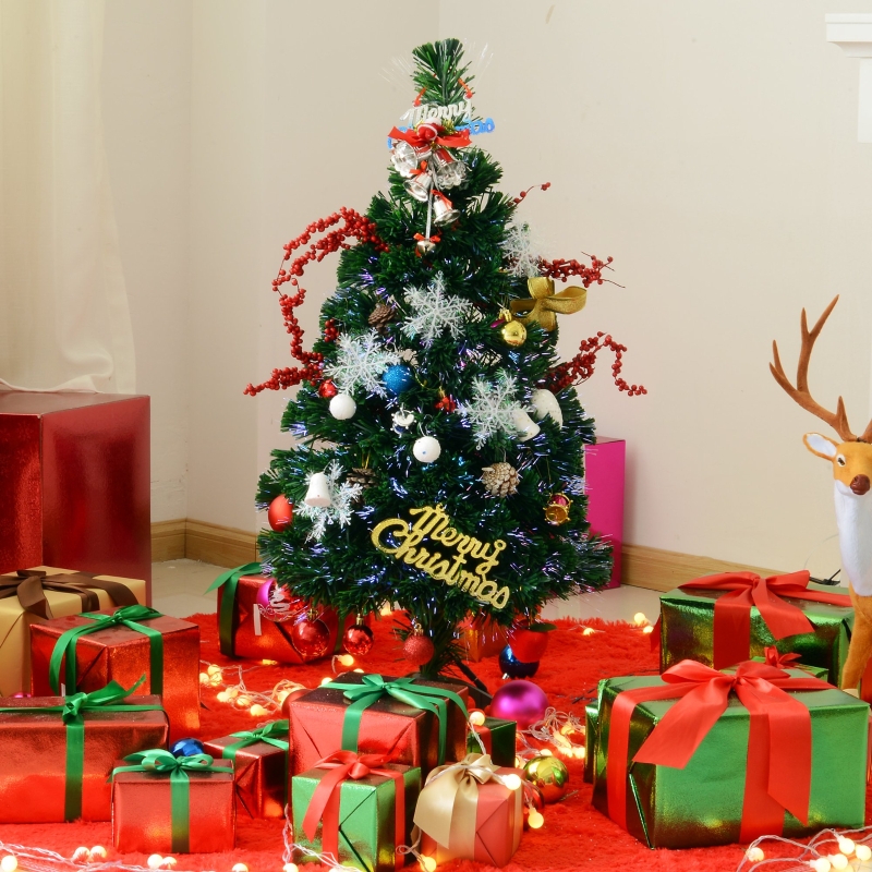 HOMCOM® Weihnachtsbaum beleuchtet in 4 Farben Grün 90H (cm) / Ø 48 x Tannenbaum 90 Spitzen