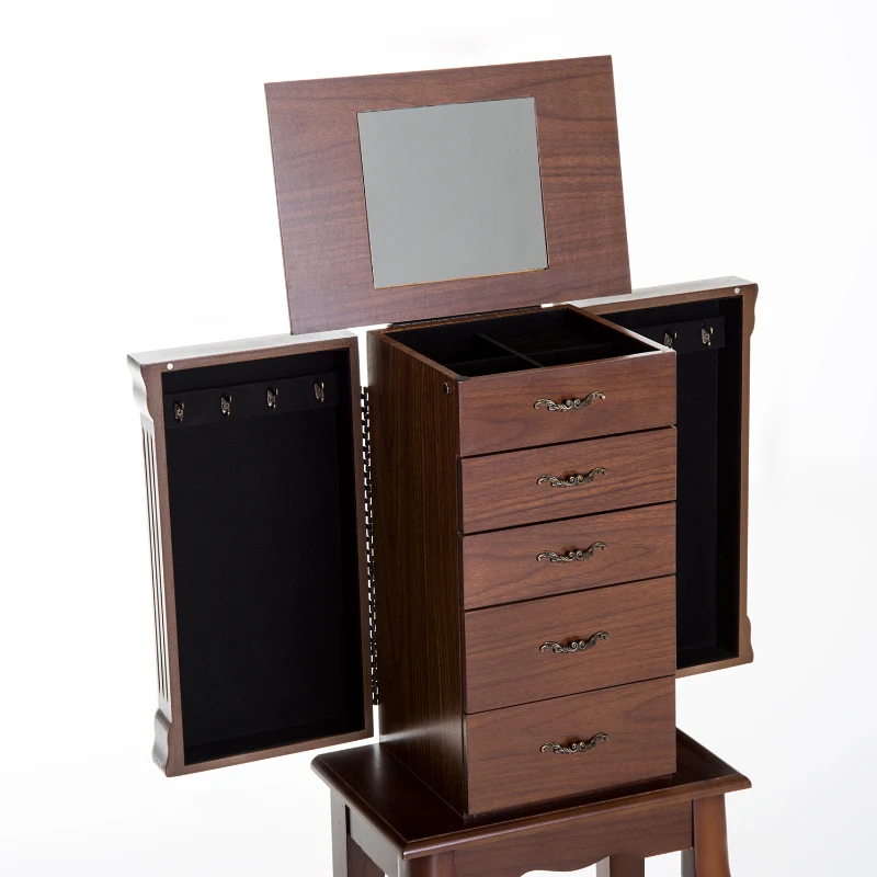 HOMCOM® Schmuckschrank mit Spiegel Schmuckkasten Holz Braun