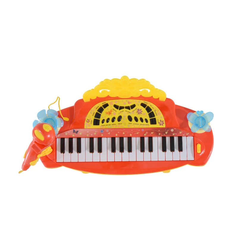 HOMCOM Kinder Mini-Klavier MP3 inkl. Hocker 32 Tasten gelb