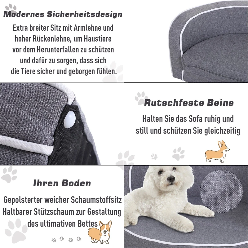 PawHut® Hundesofa Rundes Hundebett Klappbare Hundematte Haustiersofa Leinen Grau