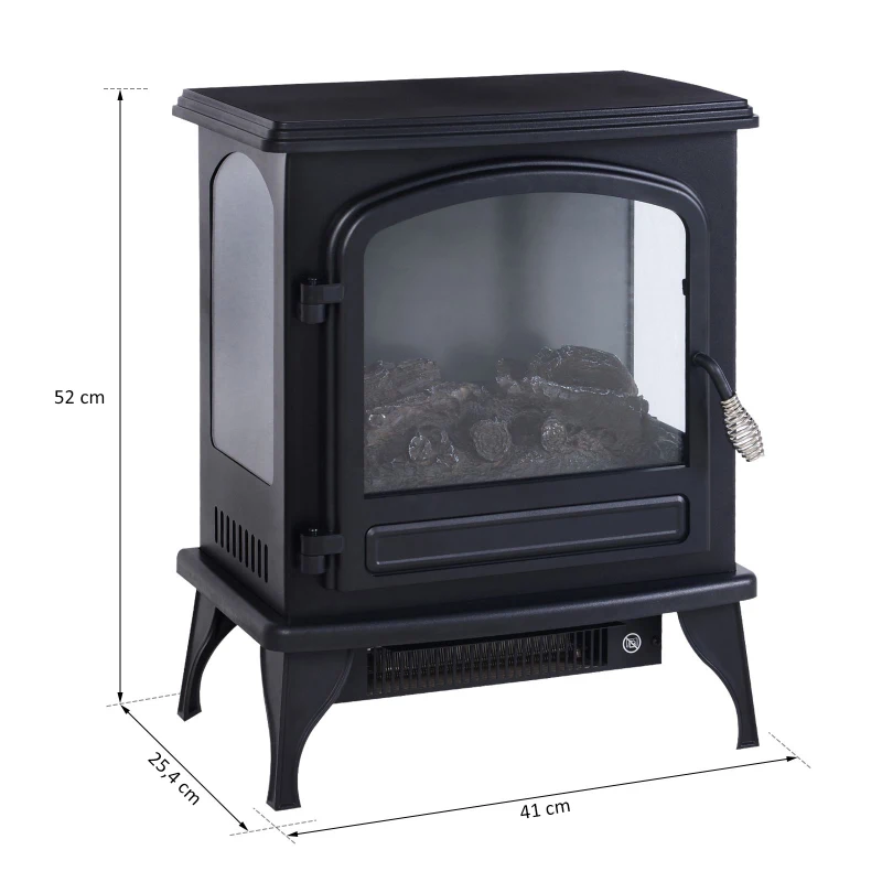 HOMCOM® Elektrokamin mit Flammeneffekt | Thermostat | 750/1500 W | Metall | 41 x 25,4 x 52 cm | Schwarz