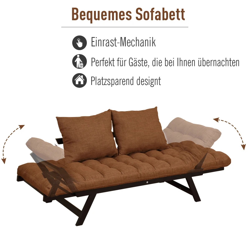 HOMCOM®  Zweisitzer Schlafsofa | Chaiselongue | Metall, Leinen | Braun | 155 x 65 x 57 cm