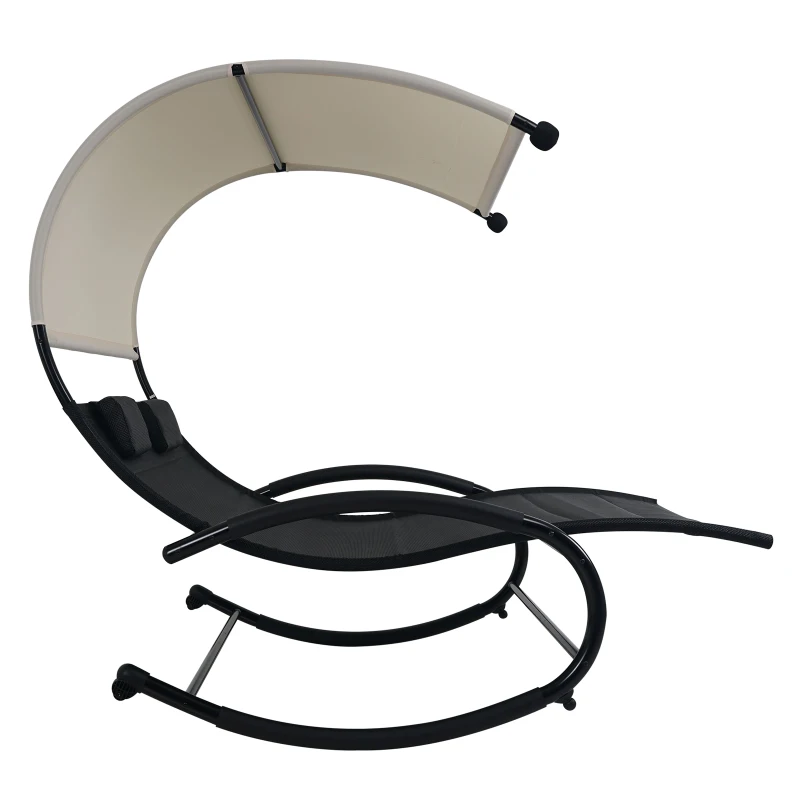 Outsunny® Doppel Schaukelstuhl Schaukelliege Gartenliege Sonnenliege mit Kopfkissen Sonnendach wetterfest Schwarz bis 240 kg 190 x 141 x 176 cm