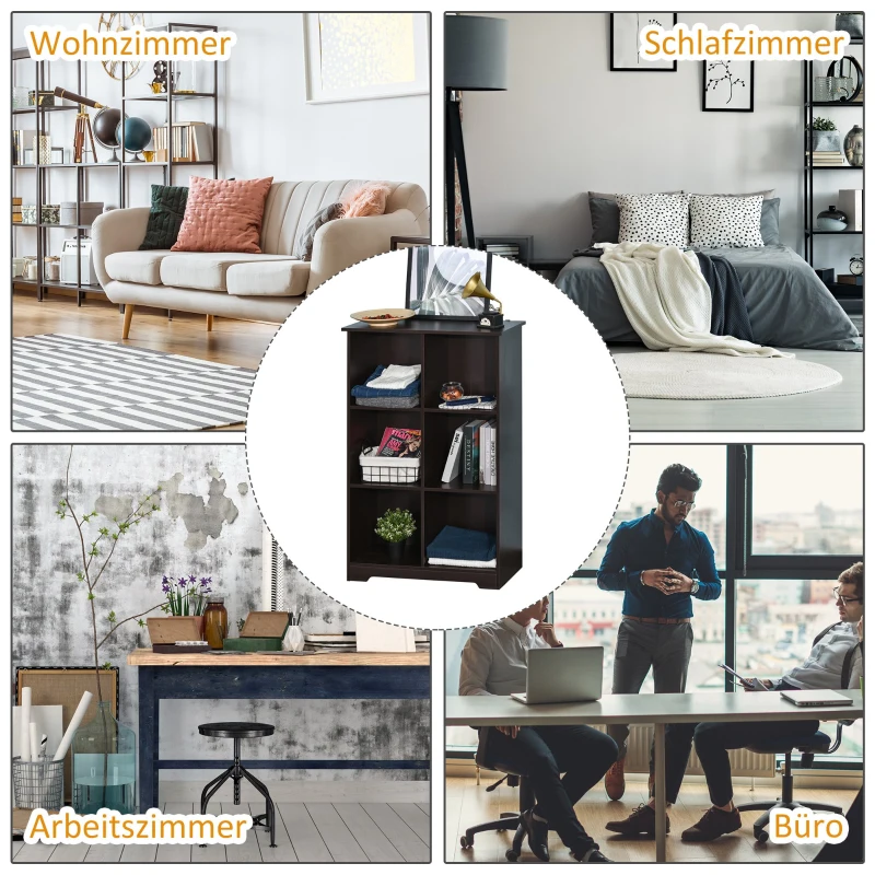 HOMCOM® Schrank Kommode Küchenschrank Würfelregal mit 6 getrennte Gitter Kaffeefarbe