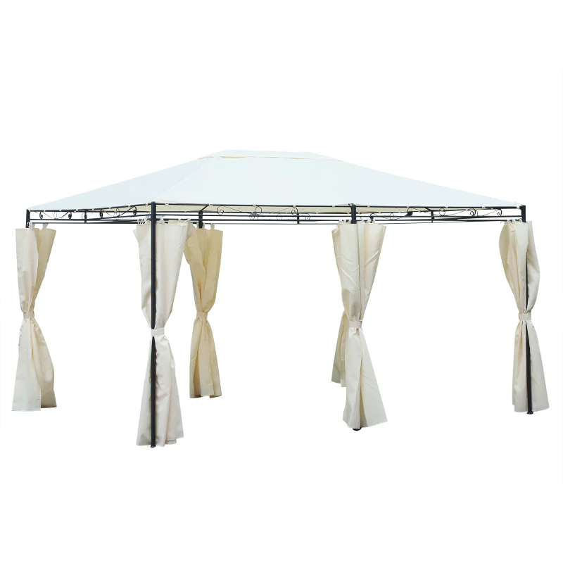Outsunny® Gartenpavillon Pavillon Festzelt Partyzelt wetterfest Zelt mit Seitenwänden Cremeweiß 4 x 3 m