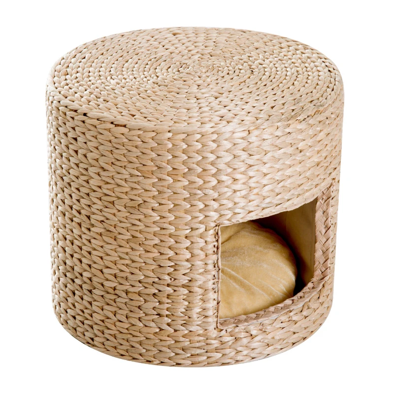PawHut® Katzenhöhle Katzen Korb mit Kissen Stroh Natur