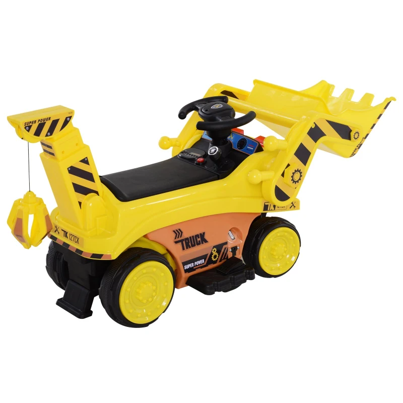 HOMCOM Kinderfahrzeug Elektroauto Kinder Traktor Bulldozer Bagger Trettraktor MP3 3–6 Jahre PP Gelb 106,9 x 41,2 x 53 cm