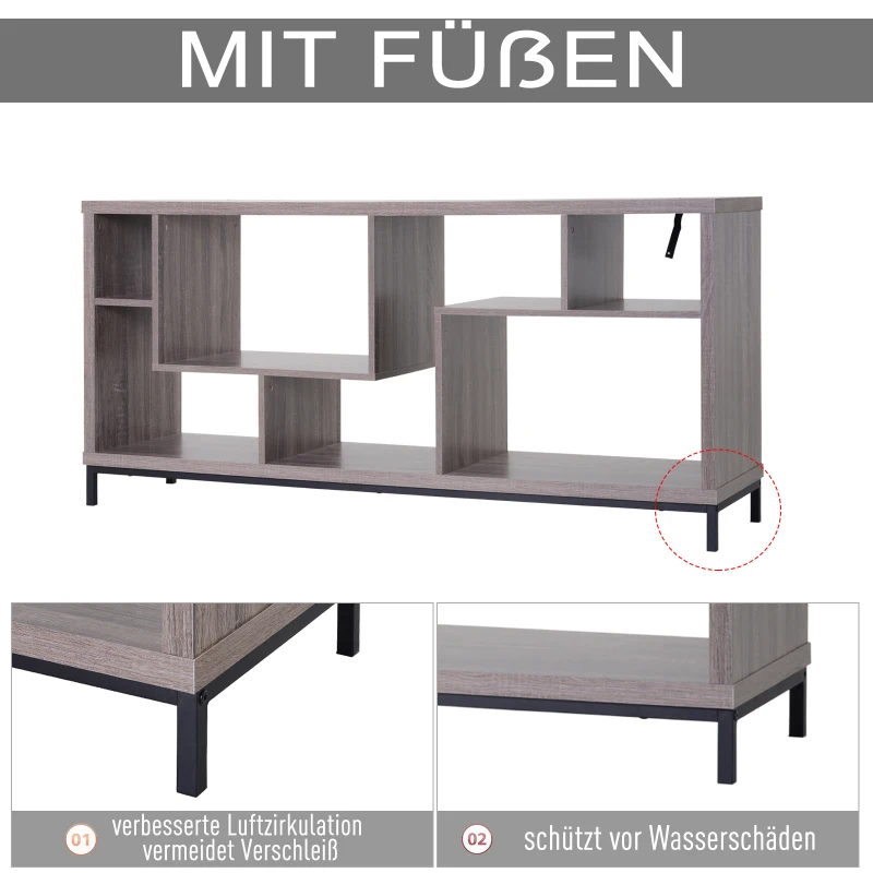 HOMCOM® Lowboard TV Schrank mit Viel Stauraum Spanplatte Hellbraun 152,5 x 39,5 x 71 cm