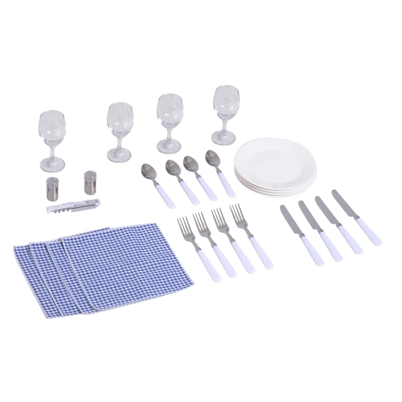 Outsunny® Picknickkorb für 4 Personen Picknickkoffer Picknickset mit Kühltasche Utensilien Glas Braun 54 x 34 x 20 cm