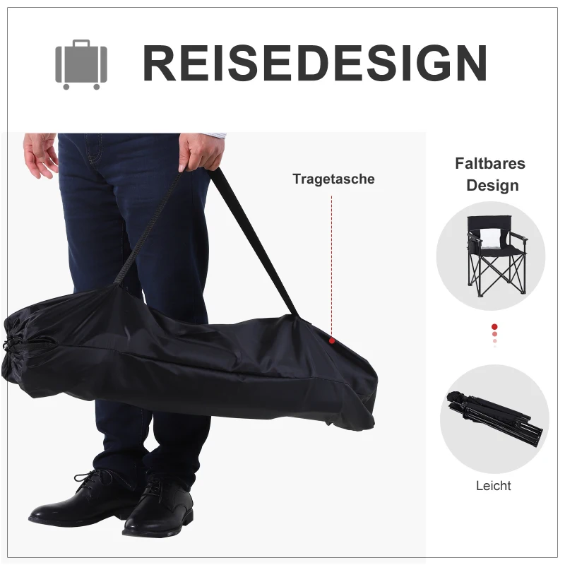 Outsunny® Anglerstuhl Klappstuhl Campingstuhl mit Armlehne Tragetasche Oxford Schwarz