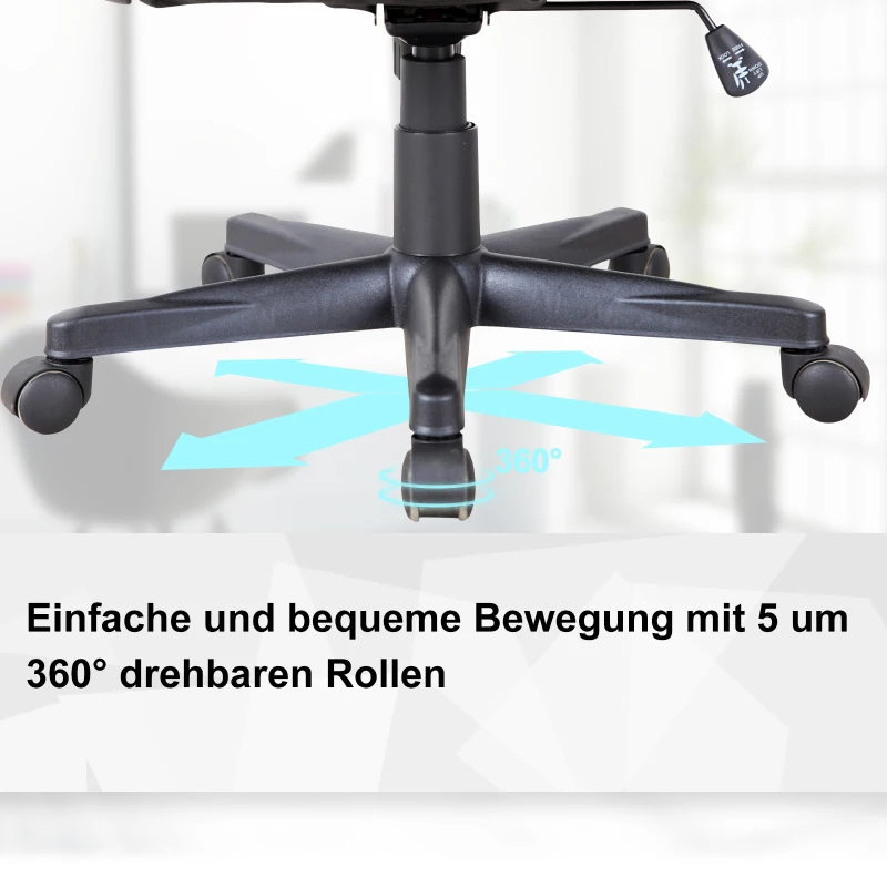 Vinsetto Bürostuhl Gaming Stuhl Drehstuhl Wippfunktion Höhenverstellbar Kunstleder Schwarz+Blau 62 x 69 x 112–121 cm