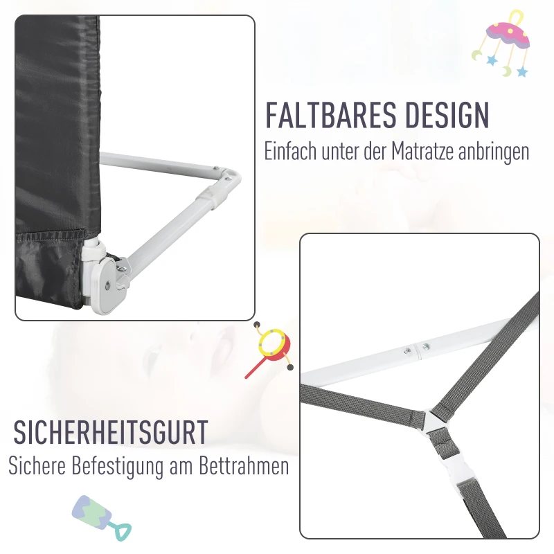 HOMCOM® Bettgitter 150 cm Bettschutzgitter Rausfallsschutz für Sicherheit faltbar Grau