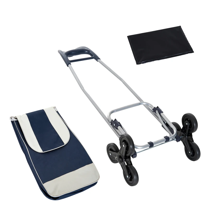 HOMCOM® Einkaufstrolley Einkaufsroller klappbar mit Treppensteiger Blau