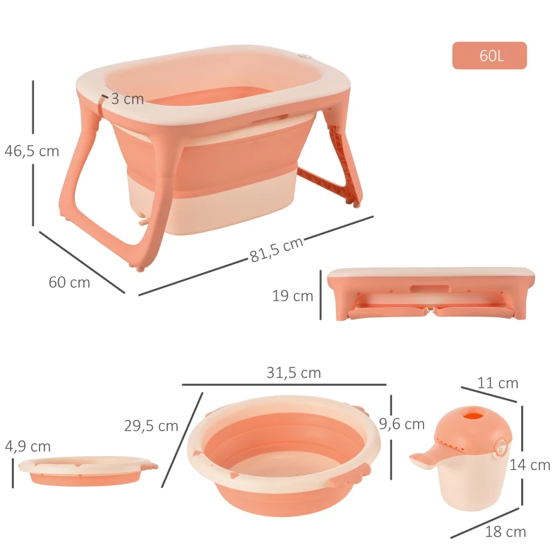 HOMCOM® Babybadewanne mit 4 Teilen Babywanne Badewanne Kunststoff Rosa