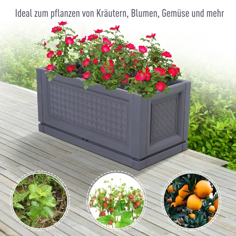 Outsunny® Gartenbeet Hochbeet Pflanzkasten Blumenkasten 2 Muster Abflusslöcher PP Grau 60 x 30 x 29 cm