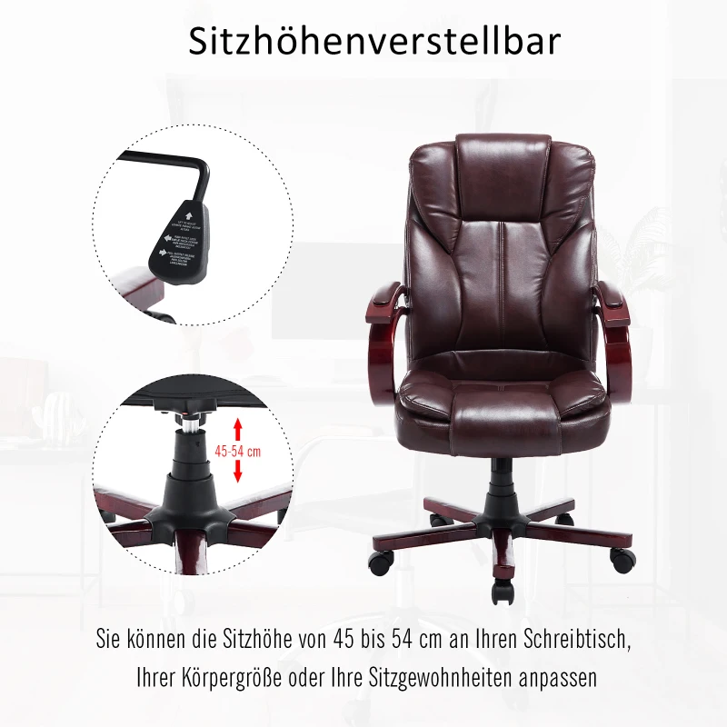 HOMCOM® Chefsessel Kunstleder Sitzhöhe 45-54 cm Braun