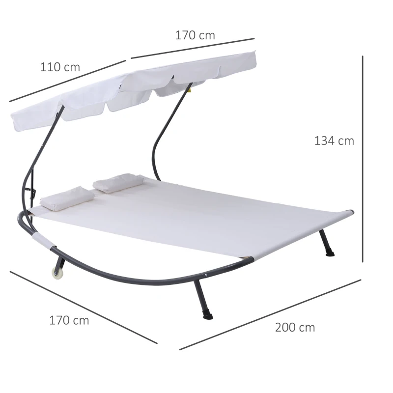 Outsunny® Doppelliege Sonnenliege 2er-Gartenliege  rollbar mit Dach Stahl Cremeweiß