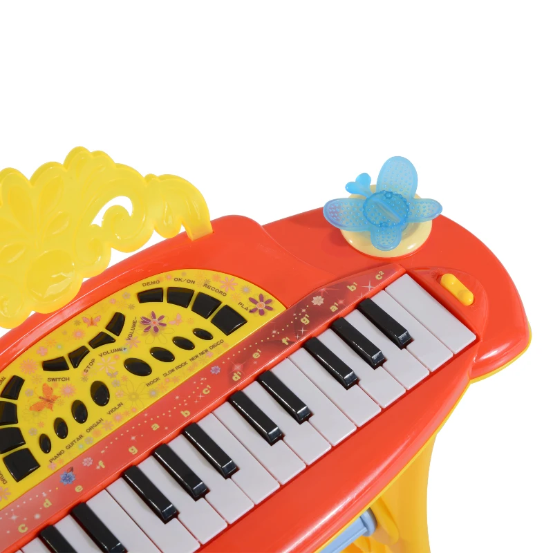 HOMCOM Kinder Mini-Klavier MP3 inkl. Hocker 32 Tasten gelb