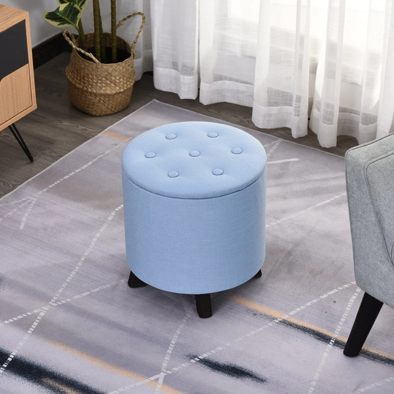 HOMCOM® Hocker mit Stauraum Polsterhocker Fußhocker Sitzhocker Leinen Hellblau Ø38 x 38cm