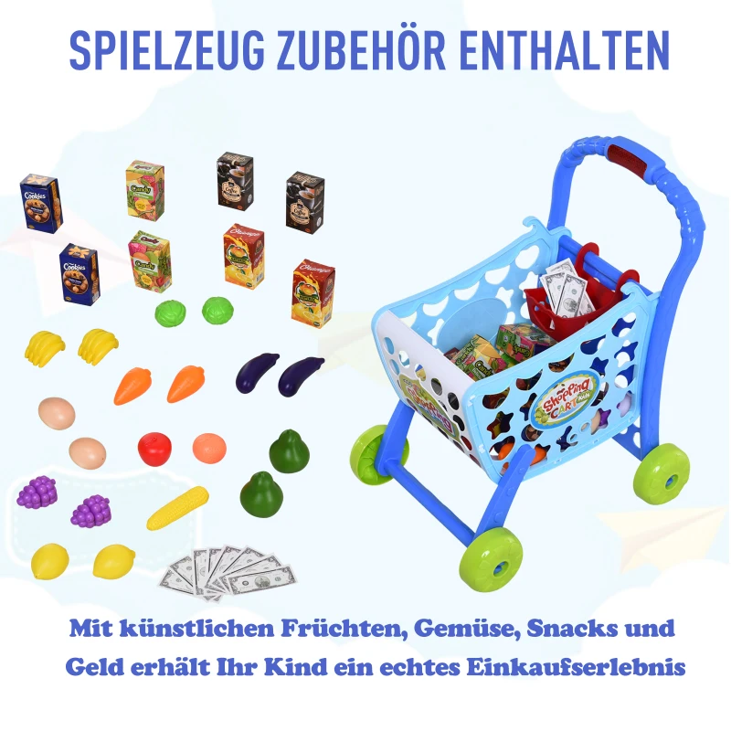 HOMCOM® Einkaufswagen für Kinder Kinderspielzeug Kaufladen Spielzeug Kunststoff Blau