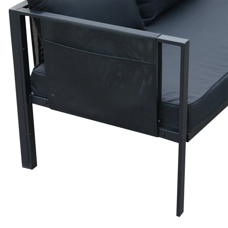 Outsunny® 4-tlg. Gartengarnitur Gartensofaset Sitzgruppe Gartenmöbel Schwarz 2 x Doppelsofa 1 x Ecksofa 1 x Beistelltisch Kissen für 5–7 Personen