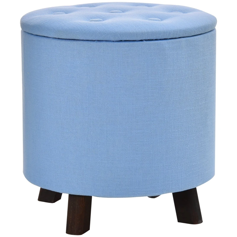 HOMCOM® Hocker mit Stauraum Polsterhocker Fußhocker Sitzhocker Leinen Hellblau Ø38 x 38cm