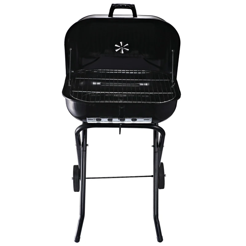 Outsunny Holzkohlegrill mit Rädern, Grillwagen, Metall, Schwarz