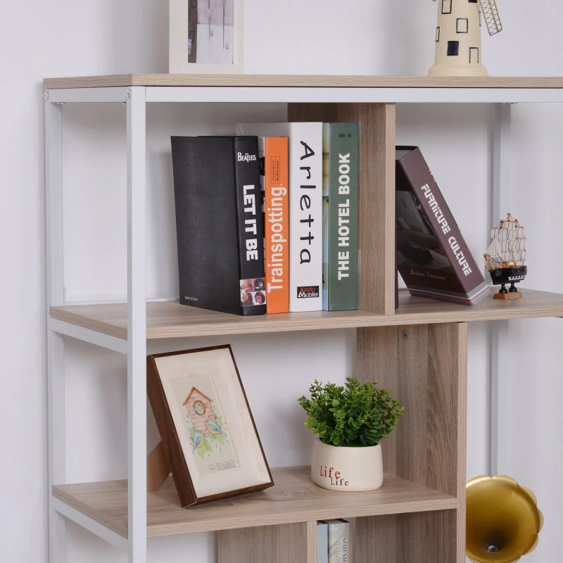 HOMCOM® Bücherregal mit 9 Würfeln | Holzregal | 80x35x160cm | Natur, Weiß