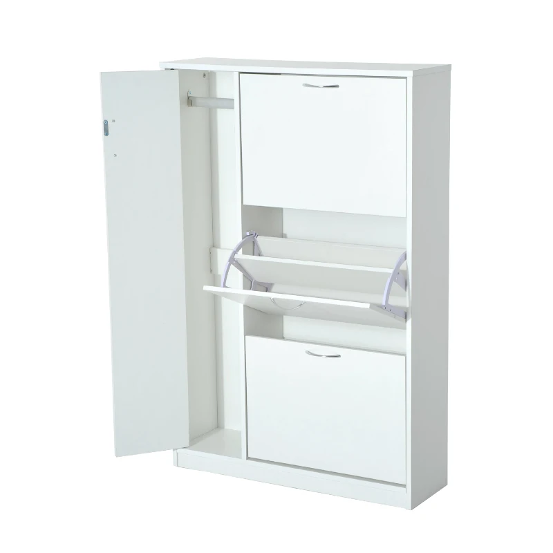 HOMCOM Schuhschrank Schuhkipper Schuhregal 3 Klappen Weiß