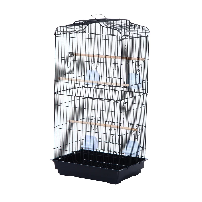 PawHut® Vogelhaus Vogelkäfig Vogelvoliere für Papagei Wellensittich Vogelbauer mit ausnehmbarer Bodenschale Schwarz 47,5 x 36 x 91 cm