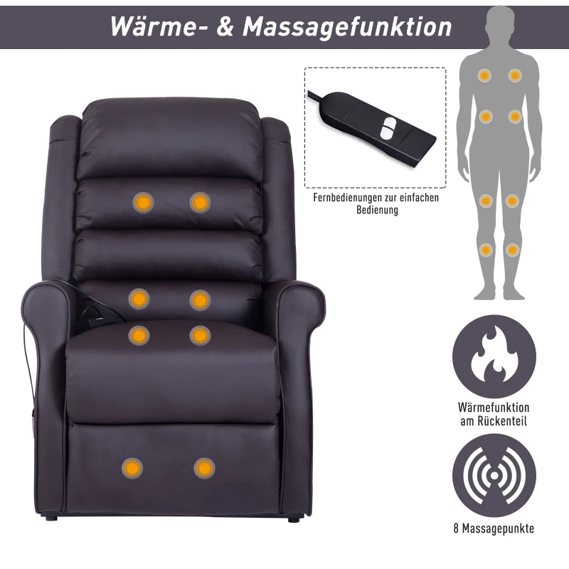 HOMCOM® Massagesessel Aufstehhilfe Wärmefunktion 88 x 83 x 110 cm Braun