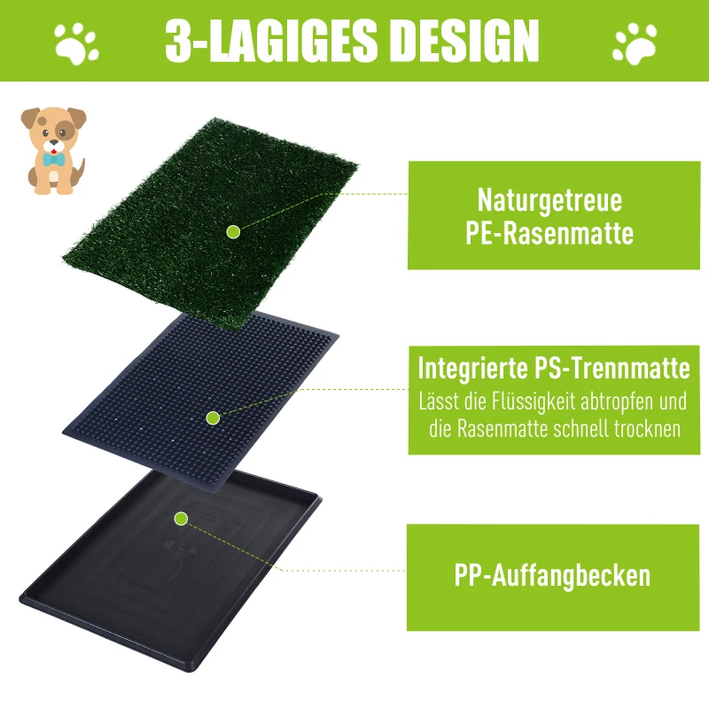 Pawhut Hundetoilette | Welpentoilette | Kunstrasen | Kunststoff | 76 x 51 x 3 cm | Grün, Schwarz