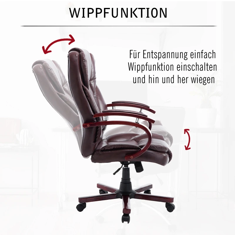 HOMCOM® Chefsessel Kunstleder Sitzhöhe 45-54 cm Braun