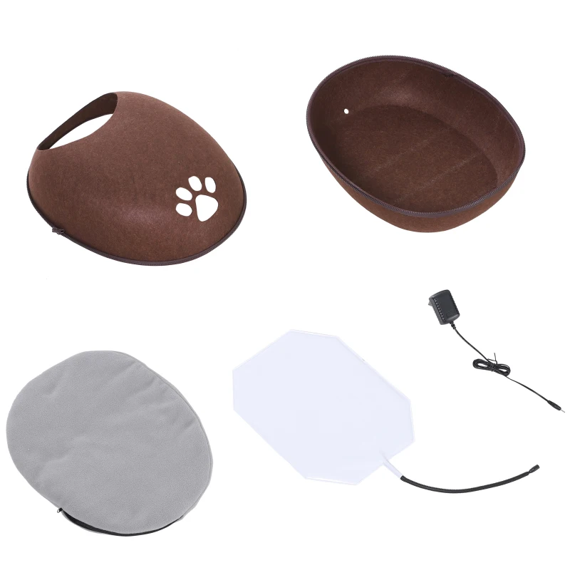 PawHut® Katzenhaus Katzenhöhle Katzenbett mit Wärmefunktion Kissen Filz Braun 47 x 38 x 24 cm