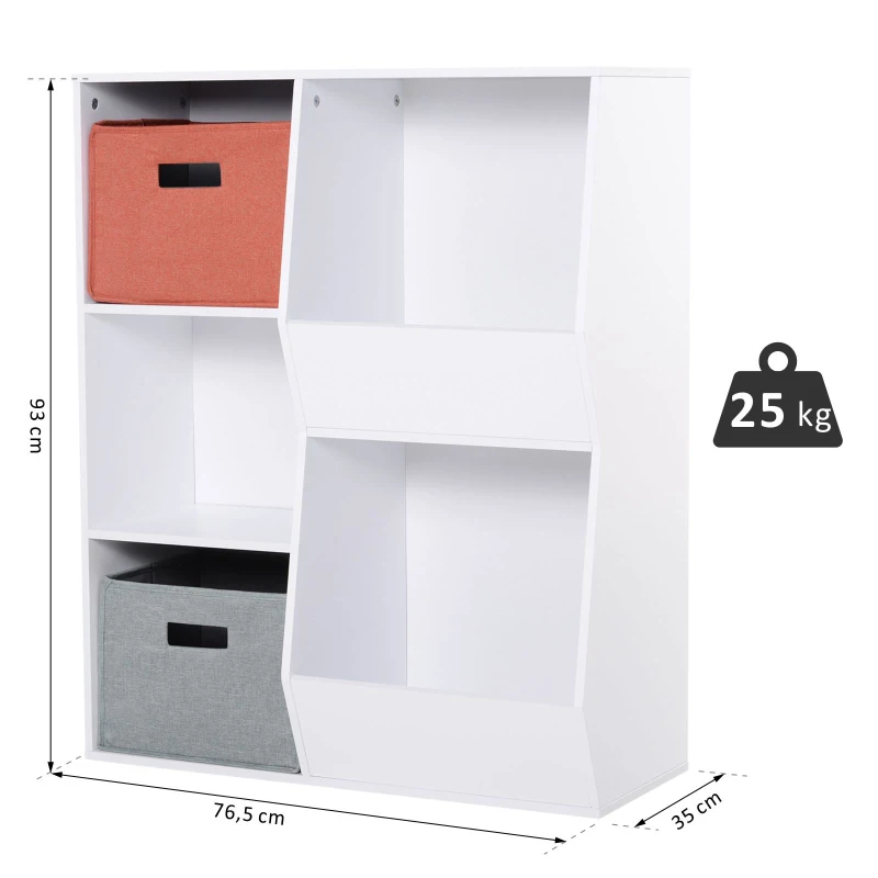 HOMCOM® Aufbewahrungsregal mit 5 Fächern Standregal Spielzeugregal 2 Schubladen MDF Weiß