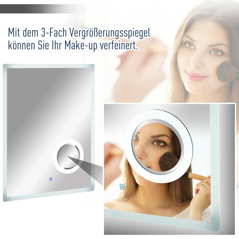 kleankin® LED Badspiegel Badezimmerspiegel Beleuchtung 65W 80x60cm