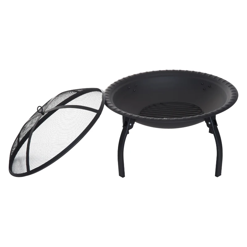 Outsunny® Feuerschale mit Funkenschutz klappbar 66cm Schwarz